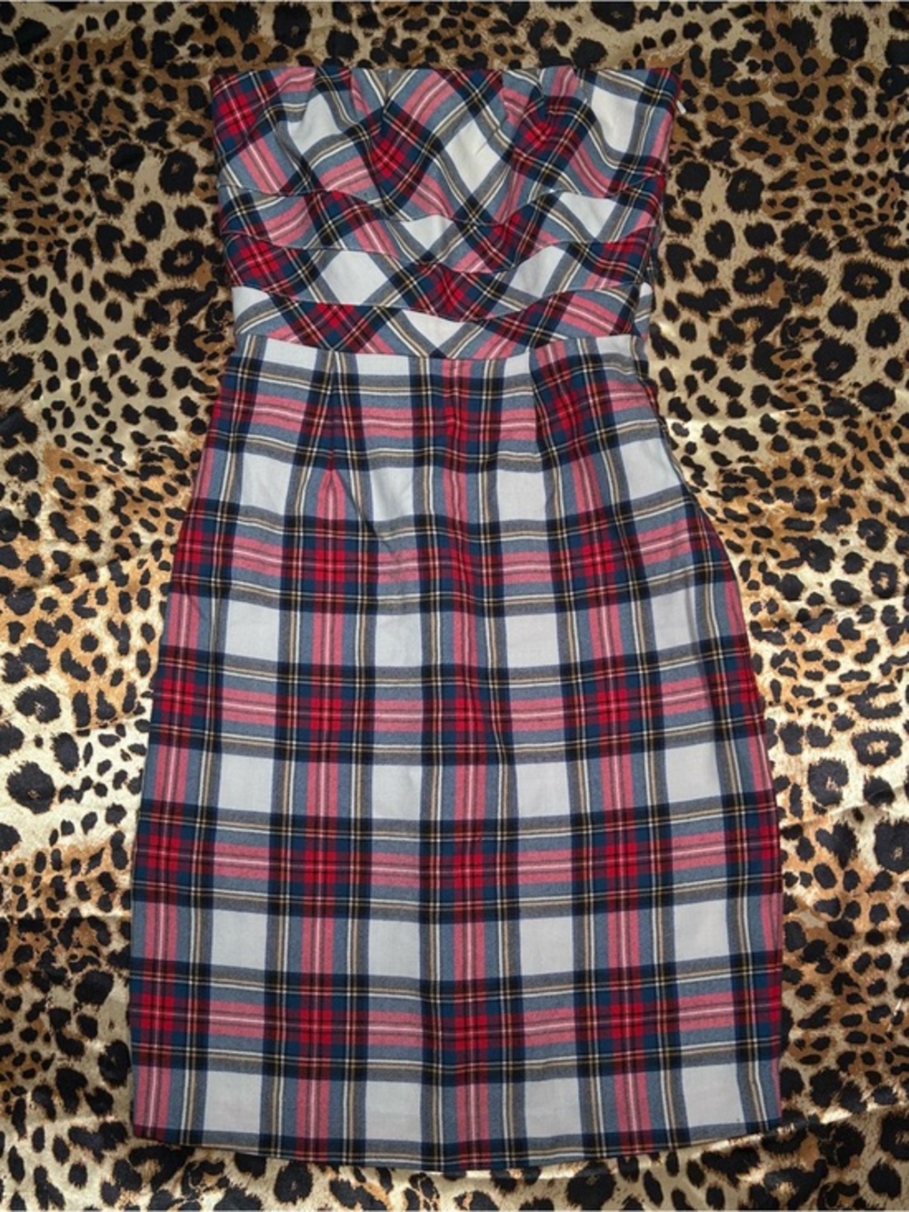Y2K Bitten by Sarah Jessica Parker Plaid Strapless Pencil Midi Dress